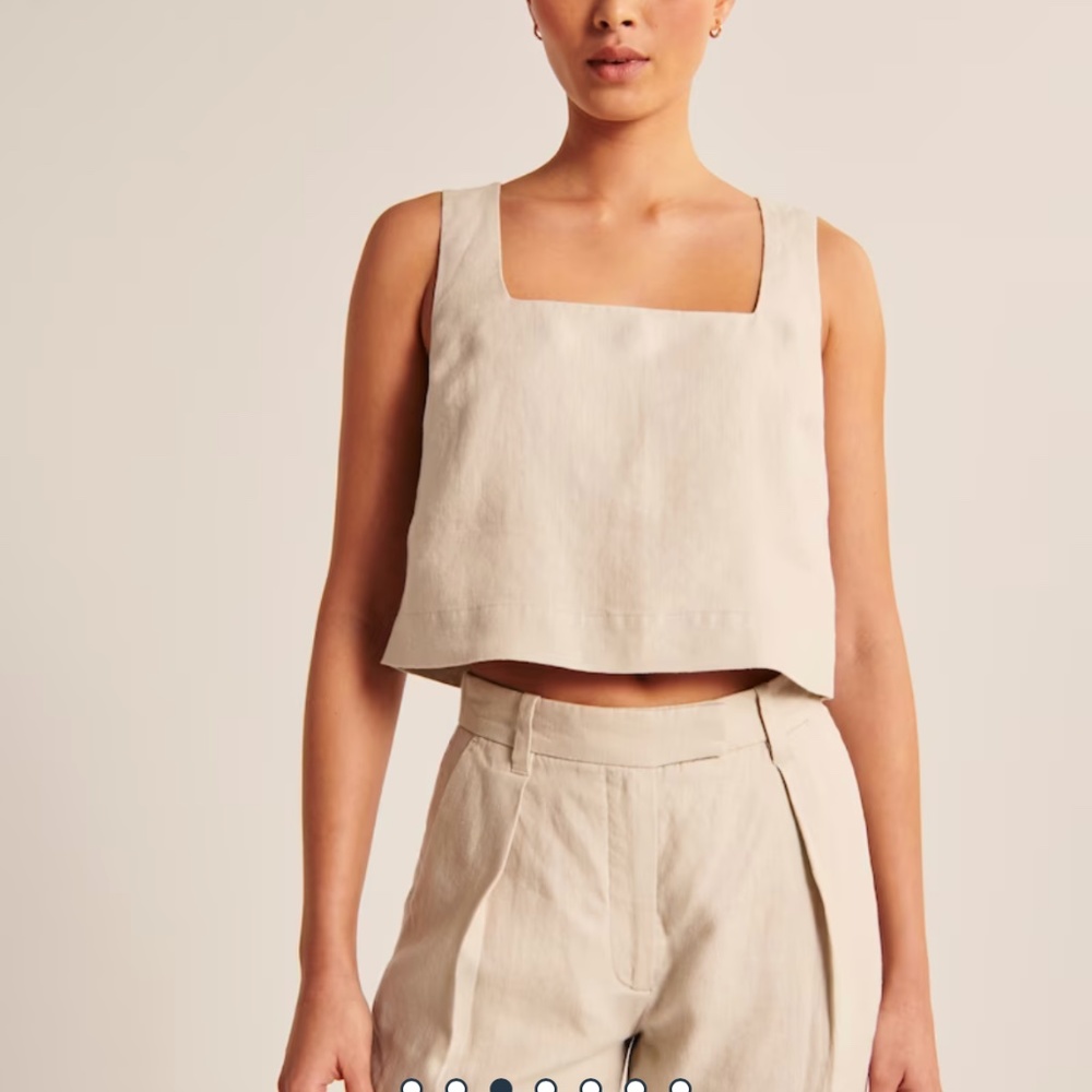 NWOT Abercrombie and Fitch Premium Square Neck Linen Top Beige M